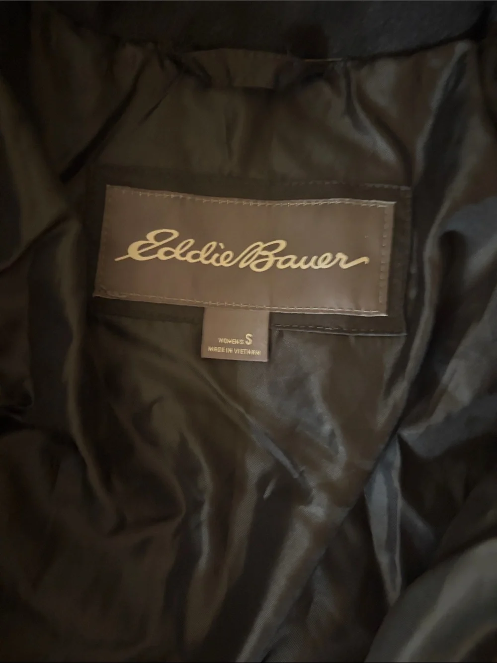 Eddie Bauer Black Long Hooded Quilted Coat with Faux Fur Hood Trim